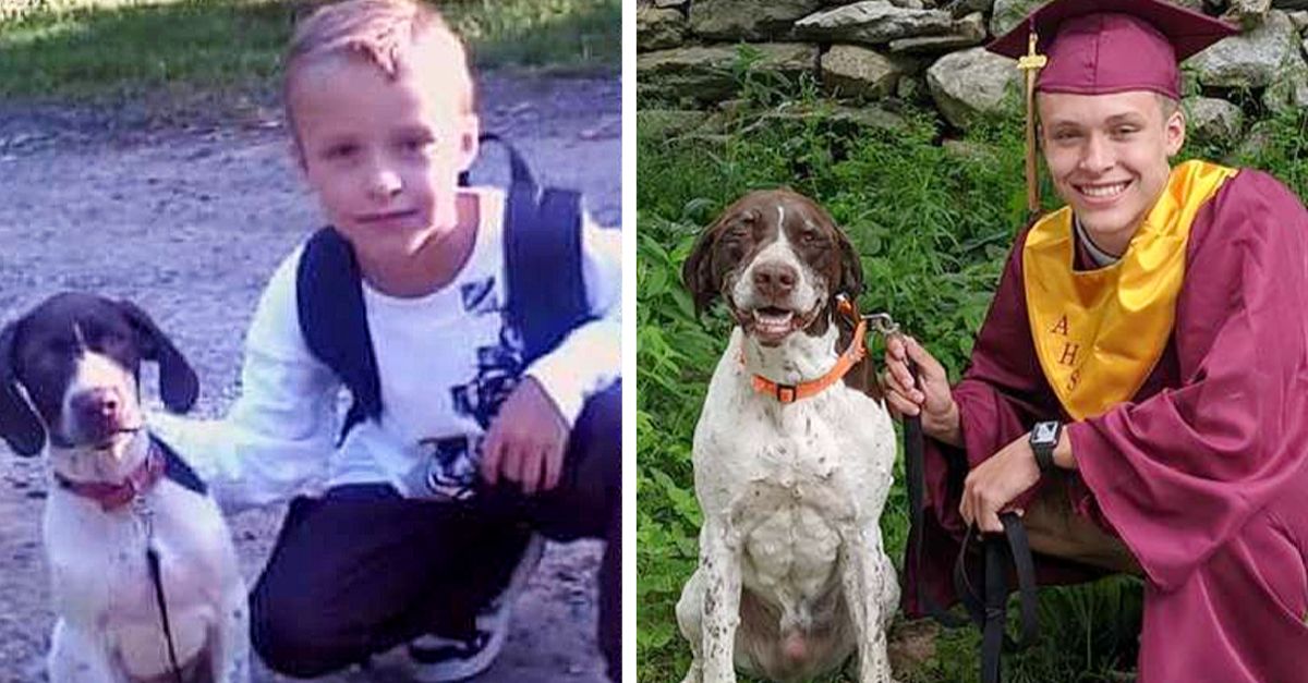 The New Grad and Beloved Dog Recreate First Day of School Photo